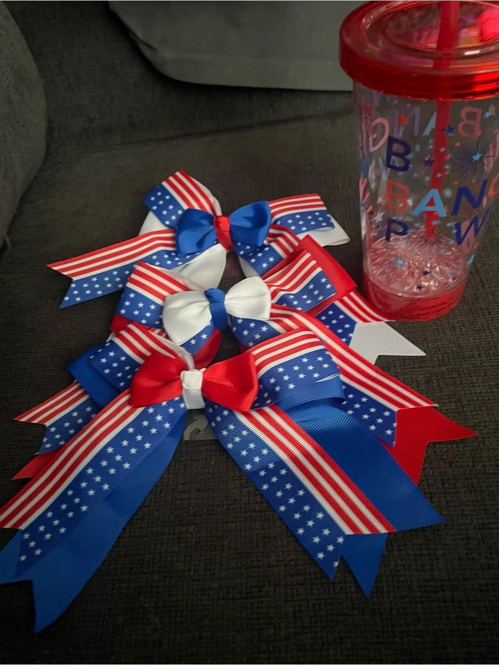Patriotic Red White Blue Party Bows and Light Up Tumbler